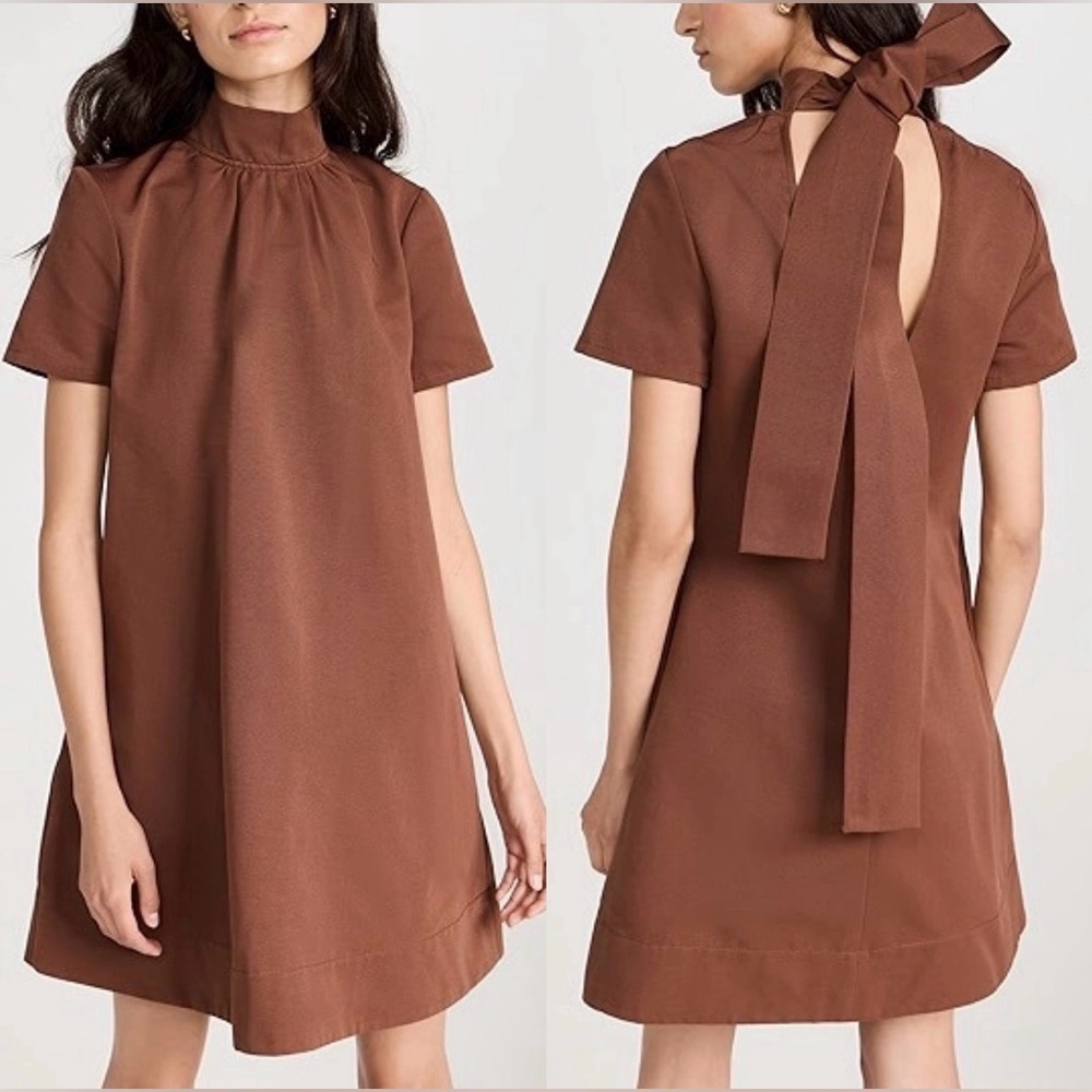 NEW STAUD Ilana Mock Neck brown Clove Mini Dress sz S